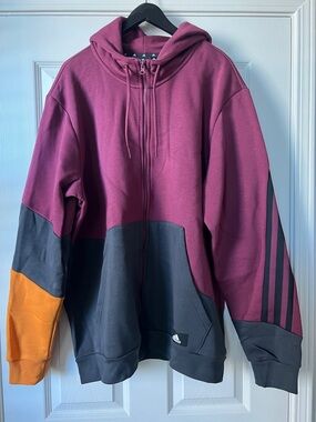 Adidas Maroon, Charcoal & Orange Colorblock Zip Hoodie